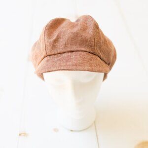Upcycled Pink Boho Retro Linen Newsboy Cap Hat